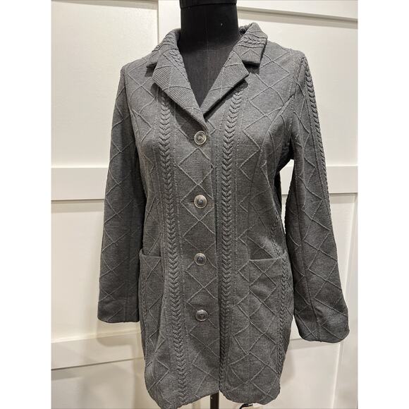 Dennis Basso Sweater Jacket, Women’s Medium, Gray, Cable Knit - Picture 1 of 9
